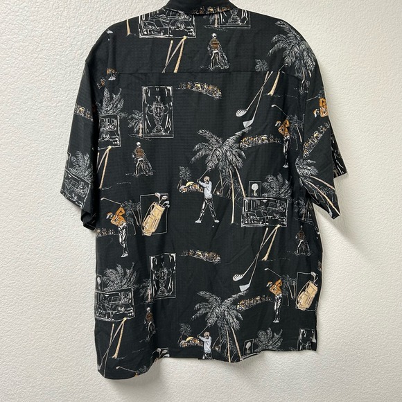 Tori Richard 100% Silk Hawaiian Textured Shirt Golfer Palm Trees Size Large - Picture 3 of 6